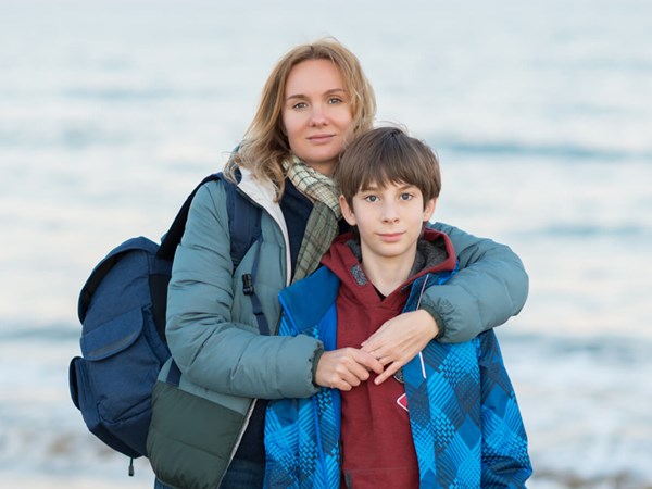 Mother and Son on Beach